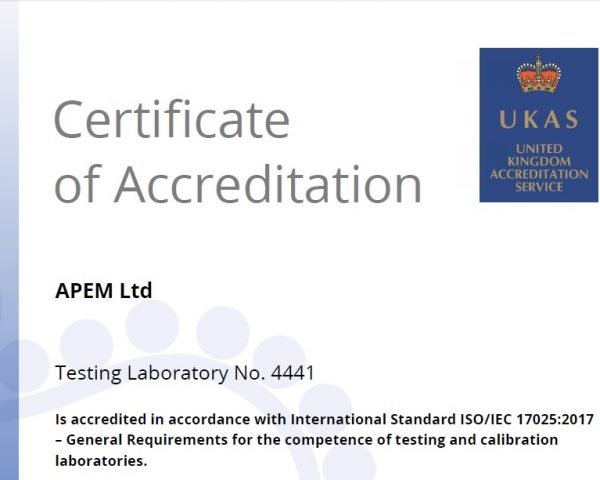 UKAS accreditation certificate