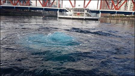 Light blue water plume