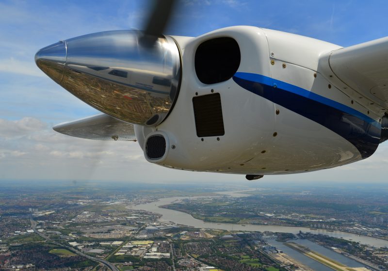 Wing of a plane in flight