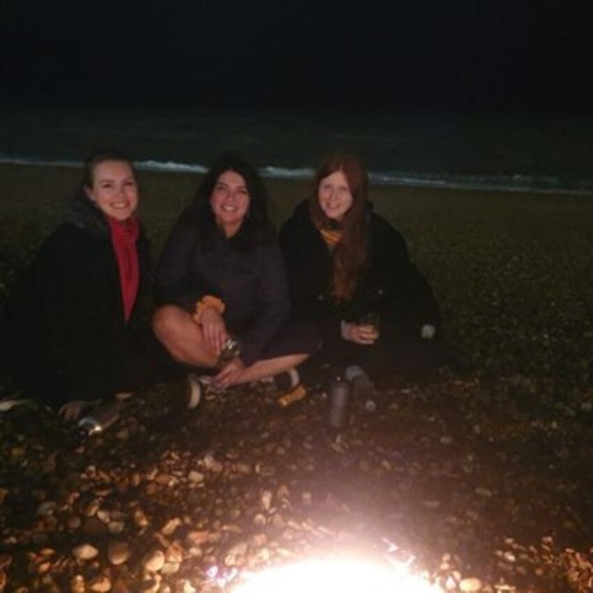 APEM - Ellen Purdue with friends on a beach