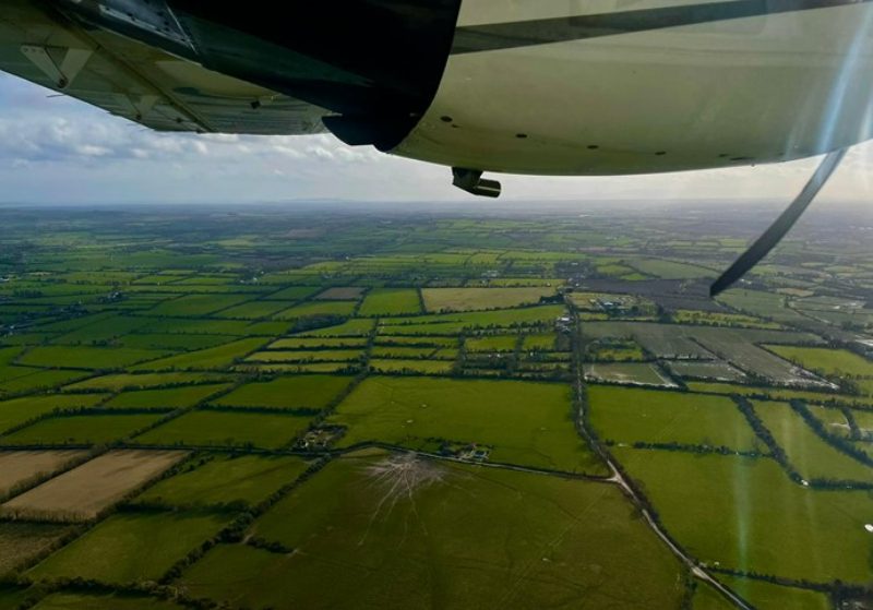 An aerial image of some fields